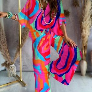 Two Piece Stylish, Comfortable Multi Colored Set M NWT
